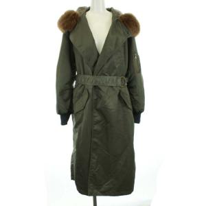 フーディコート ミリタリーコート ロング ミドル丈 中綿 フォックスファー 36 S カーキ 茶 ブラウン