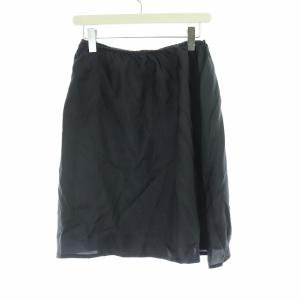 Leilian ニット フレアスカート ひざ丈 総柄 ペチコート付き 11 L 黒 ブラック グレー