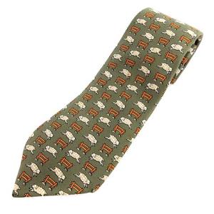 ネクタイ 羊 総柄 シルク100％ カーキ