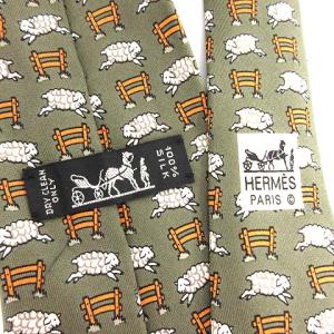 HERMES ネクタイ 羊 総柄 シルク100％ カーキ