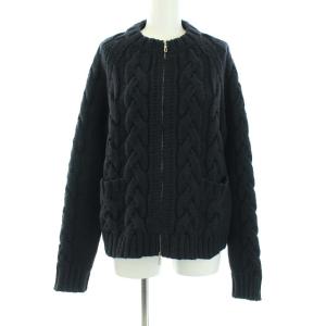 近年モデル ケーブル編み ドライバーズ カシミヤブレンド ニットカーディガン 紺