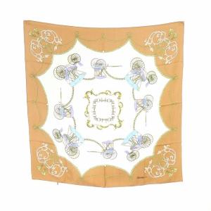  総柄シルクスカーフ ブラウン