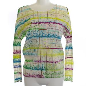 イッセイミヤケ カットソー Tシャツ 長袖 総柄 3 L ホワイト イエロー ブルー