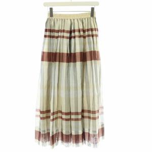 ブロックチェックロングスカート ギャザー フレア ベージュ