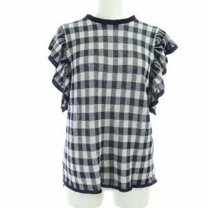 14Gギンガムフレアショートスリーブニットカットソー ネイビー