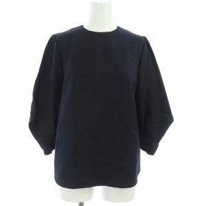 七分袖 カットソー ブラウス プルオーバー バックファスナー 36 ネイビー