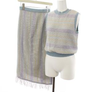 20SS セットアップ 上下 ニット ノースリーブ プルオーバー スカート フレア フリンジ