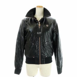 EA7 ライダースジャケット ブルゾン 裏起毛 エルボーパッチ フェイクレザー XS ブラック