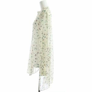 Christian Dior 18年製 BEE刺繍 バンドカラーシャツ ブラウス 長袖 シアー 総柄 イタリア製 S ベージュ