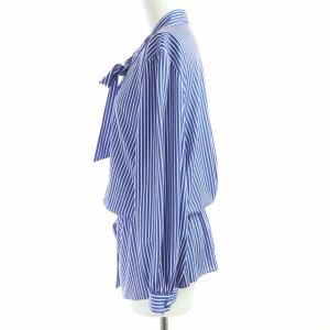 BALENCIAGA 17SS ラヴァリエール ボウタイ ブラウス ペプラム 36 XS ブルー ホワイト