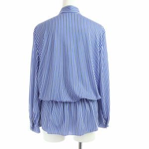 BALENCIAGA 17SS ラヴァリエール ボウタイ ブラウス ペプラム 36 XS ブルー ホワイト