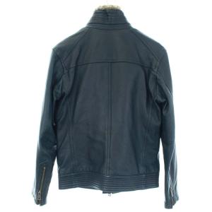 BURBERRY BLACK LABEL ライダース レザージャケット ラムレザー ラビットファー M 紺