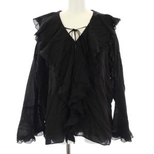 21SS コットンドビー フリル ブラウス シャツ 長袖 38 M ブラック