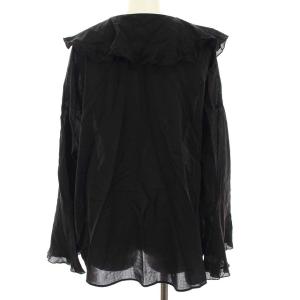 IENA 21SS コットンドビー フリル ブラウス シャツ 長袖 38 M ブラック