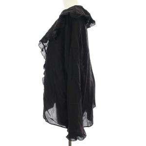 IENA 21SS コットンドビー フリル ブラウス シャツ 長袖 38 M ブラック