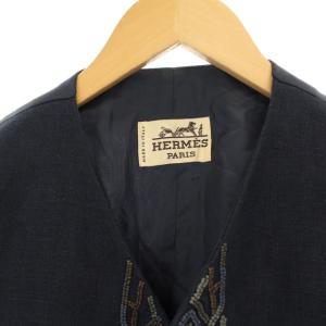 HERMES フロントビーズデザインベスト 48 ネイビー