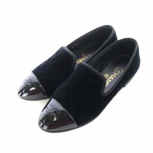 フラットシューズ ベロア エナメル 切替 ココマーク 38C ブラック G32275