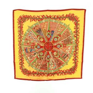 AUX PAYS DES EPICES カレ 90 シルク100％ オレンジ