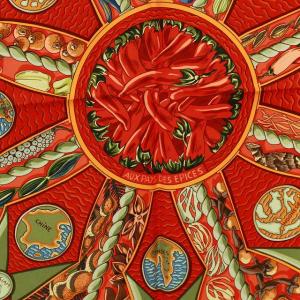 HERMES AUX PAYS DES EPICES カレ 90 シルク100％ オレンジ
