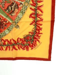 HERMES AUX PAYS DES EPICES カレ 90 シルク100％ オレンジ