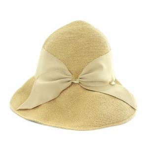 Athena New York ロゴプレートリボンストローハット ベージュ