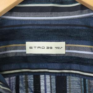 ETRO カジュアルシャツ 長袖 ストライプ 39 ネイビー グレー マルチカラー
