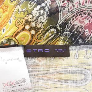 ETRO ストール マフラー フリンジ 麻 リネン 総柄 グレー オレンジ