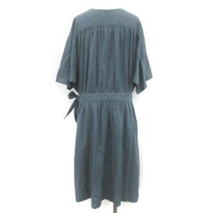 nest Robe ラップワンピース フレア ミモレ丈 五分袖 リネン混 ウール混 F 緑