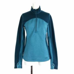 カットソー 長袖 フリース ハーフジップ 切替 裏起毛 XS ブルー ネイビー