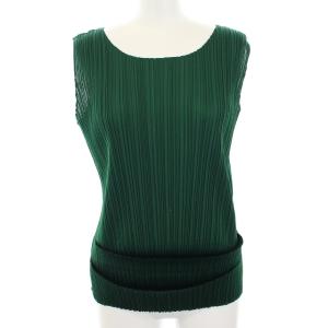 イッセイミヤケ カットソー ノースリーブ 折り返し プリーツ 3 L グリーン