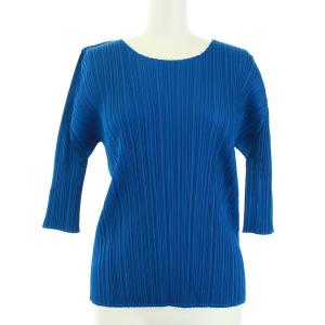 イッセイミヤケ カットソー プリーツ 七分袖 3 L ブルー