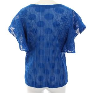 PLEATS PLEASE ISSEY MIYAKE イッセイミヤケ カットソー プリーツ フリルスリーブ ドット 3 ブルー