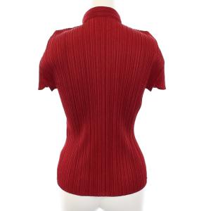 PLEATS PLEASE ISSEY MIYAKE イッセイミヤケ 半袖スタンドカラープルオーバーカットソー 3 レッド