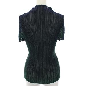 PLEATS PLEASE ISSEY MIYAKE イッセイミヤケ ハイネックプリーツボーダーラメTシャツ 3 パープル