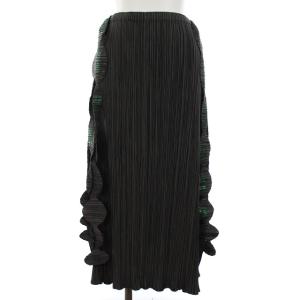 イッセイミヤケ スカート ロング プリーツ ロゴ カッティング装飾 4 グレー グリーン