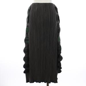 PLEATS PLEASE ISSEY MIYAKE イッセイミヤケ スカート ロング プリーツ ロゴ カッティング装飾 4 グレー グリーン