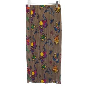 イッセイミヤケ スカート ロング プリーツ 総柄 ゾウ グレー