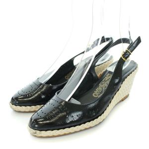 PEPETA パンプス ウェッジソール ストラップ エナメル 6C ブラック