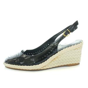 Salvatore Ferragamo PEPETA パンプス ウェッジソール ストラップ エナメル 6C ブラック