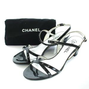 CHANEL サンダル ココマーク ヒール ストラップ エナメル 36.5 ブラック