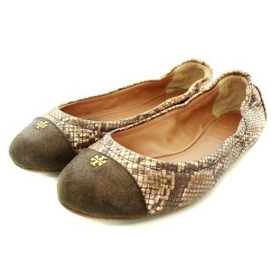 パイソン型押しレザーパンプス ブラウン