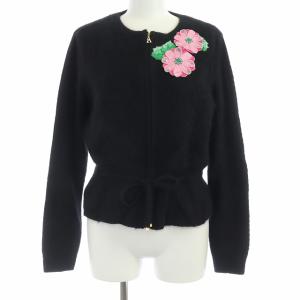 FASHION カーディガン 花刺繍 ジップアップ 36 ブラック