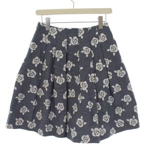 M'S GRACY バラ柄フレアスカート 38 ブルー