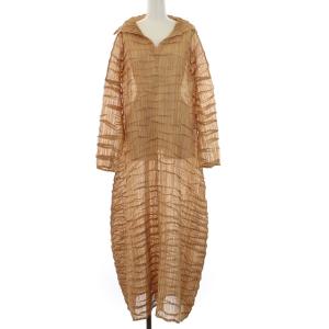 シャツワンピース ランダムプリーツ M ベージュ