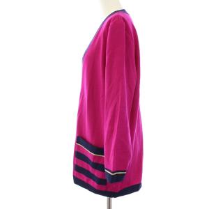 YVES SAINT LAURENT ヴィンテージ ニットカーディガン 長袖 Vネック 金ボタン バイカラー ウール M ピンク