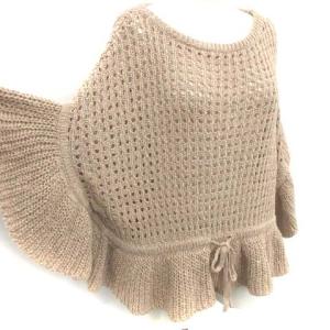 GRACE CONTINENTAL 21SS ポンチョ ニット フリル リネン リボン メッシュ 36 ベージュ