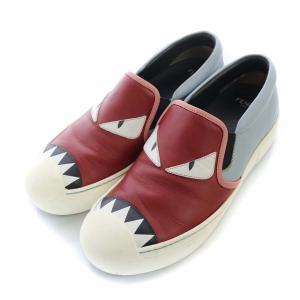 モンスター スリッポン フラットシューズ レザー 37 ボルドー グレー