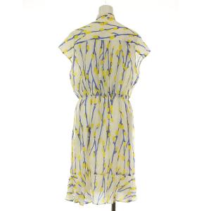 Grace Class 18SS ボウタイワンピース フレア 半袖 フレンチスリーブ 総柄 38 イエロー ブルー