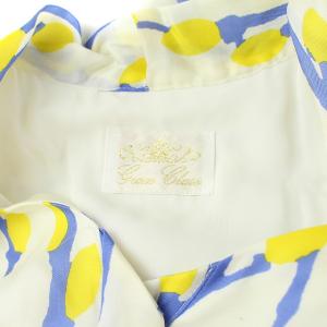 Grace Class 18SS ボウタイワンピース フレア 半袖 フレンチスリーブ 総柄 38 イエロー ブルー