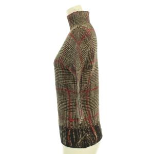me ISSEY MIYAKE チェック プリーツ加工 カットソー 半袖 ハイネック ブラウン グレー